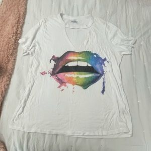 Lauren Moshi Lips Graphic Tee with Cutout